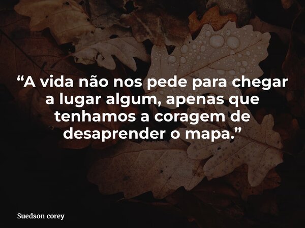 “A vida não nos pede para chegar a lugar algum, apenas que tenhamos a coragem de desaprender o mapa.”... Frase de Suedson corey.