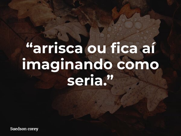 “arrisca ou fica aí imaginando como seria.”... Frase de Suedson corey.