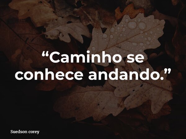 “Caminho se conhece andando.”... Frase de Suedson corey.