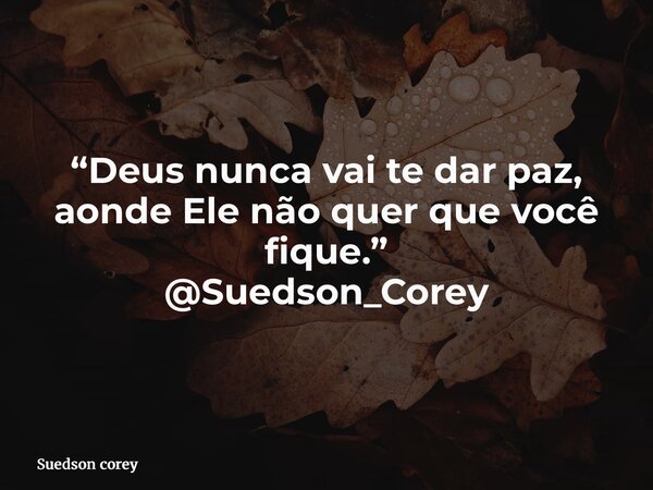 “Deus nunca vai te dar paz, aonde Ele não quer que você fique.” @Suedson_Corey... Frase de Suedson corey.