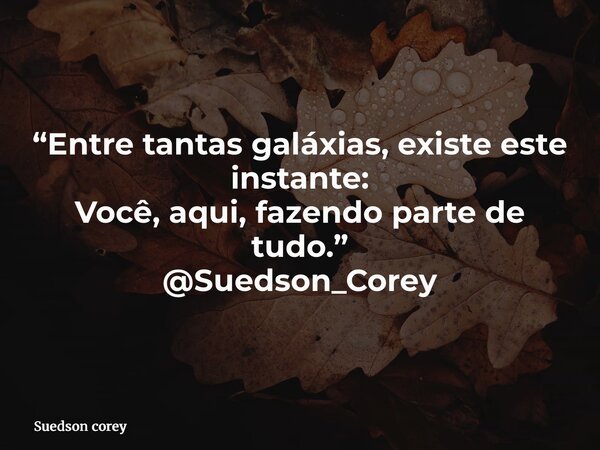“Entre tantas galáxias, existe este instante: Você, aqui, fazendo parte de tudo.” @Suedson_Corey... Frase de Suedson corey.
