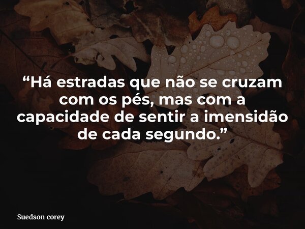 “Há estradas que não se cruzam com os pés, mas com a capacidade de sentir a imensidão de cada segundo.”... Frase de Suedson corey.