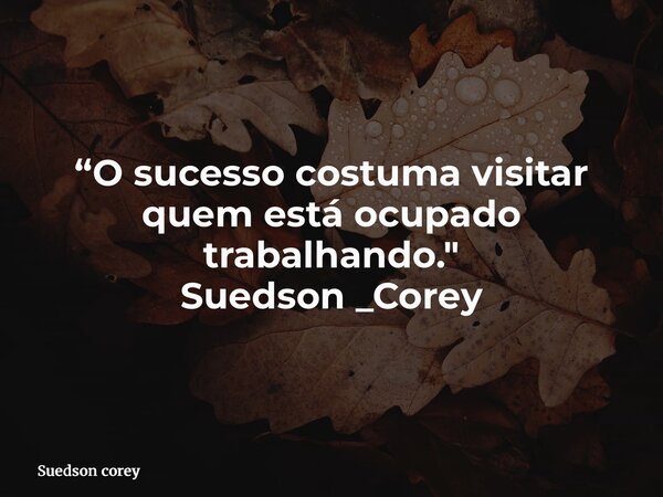 “O sucesso costuma visitar quem está ocupado trabalhando." Suedson _Corey... Frase de Suedson corey.