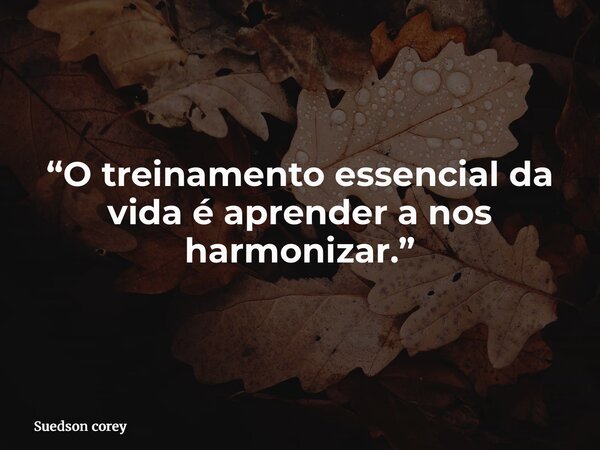 “O treinamento essencial da vida é aprender a nos harmonizar.”... Frase de Suedson corey.