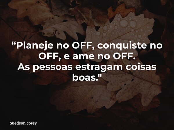 “Planeje no OFF, conquiste no OFF, e ame no OFF. As pessoas estragam coisas boas."... Frase de Suedson corey.