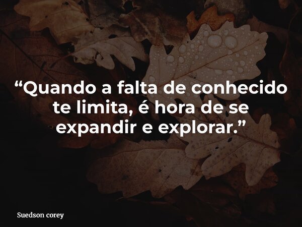 “Quando a falta de conhecido te limita, é hora de se expandir e explorar.”... Frase de Suedson corey.