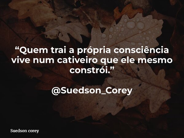 “Quem trai a própria consciência vive num cativeiro que ele mesmo constrói.” @Suedson_Corey... Frase de Suedson corey.