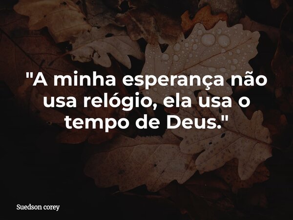 "A minha esperança não usa relógio, ela usa o tempo de Deus."... Frase de Suedson corey.