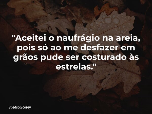 ​"Aceitei o naufrágio na areia, pois só ao me desfazer em grãos pude ser costurado às estrelas."... Frase de Suedson corey.