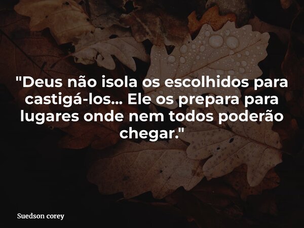 "Deus não isola os escolhidos para castigá-los... Ele os prepara para lugares onde nem todos poderão chegar."... Frase de Suedson corey.