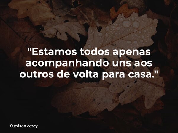 "Estamos todos apenas acompanhando uns aos outros de volta para casa."... Frase de Suedson corey.