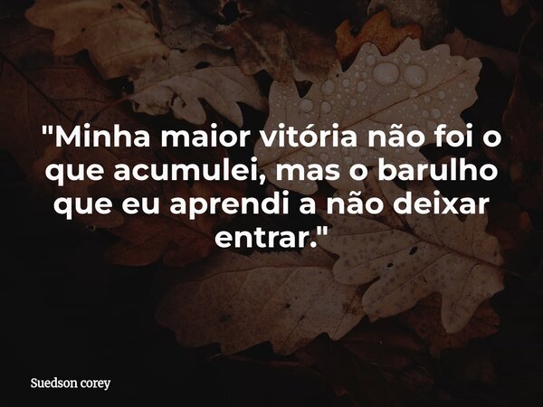 ​"Minha maior vitória não foi o que acumulei, mas o barulho que eu aprendi a não deixar entrar."... Frase de Suedson corey.