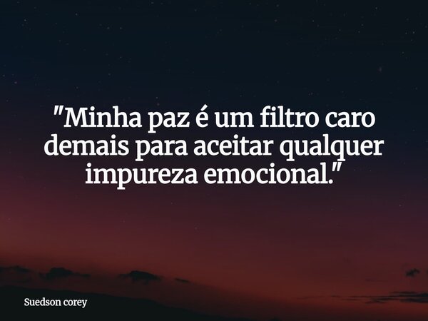 ​"Minha paz é um filtro caro demais para aceitar qualquer impureza emocional."... Frase de Suedson corey.