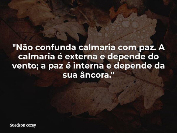 "Não confunda calmaria com paz. A calmaria é externa e depende do vento; a paz é interna e depende da sua âncora."... Frase de Suedson corey.