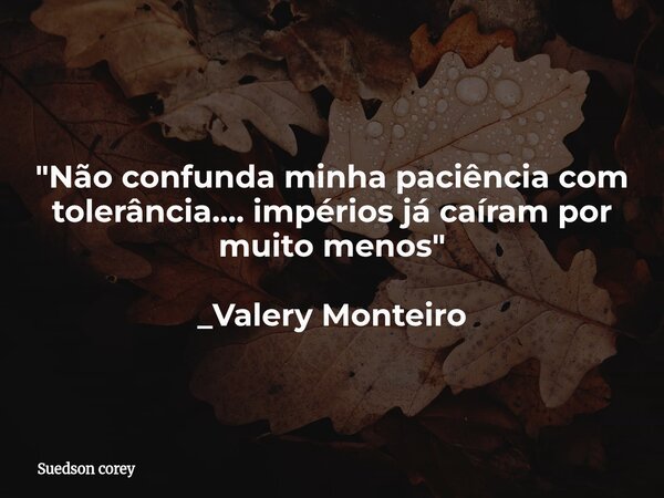 "Não confunda minha paciência com tolerância.... impérios já caíram por muito menos" _Valery Monteiro... Frase de Suedson corey.