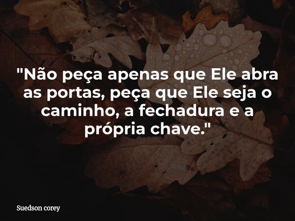 "Não peça apenas que Ele abra as portas, peça que Ele seja o caminho, a fechadura e a própria chave."... Frase de Suedson corey.