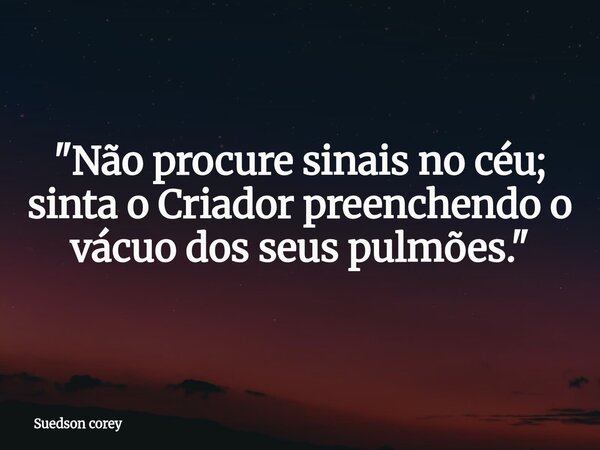 ​"Não procure sinais no céu; sinta o Criador preenchendo o vácuo dos seus pulmões."... Frase de Suedson corey.