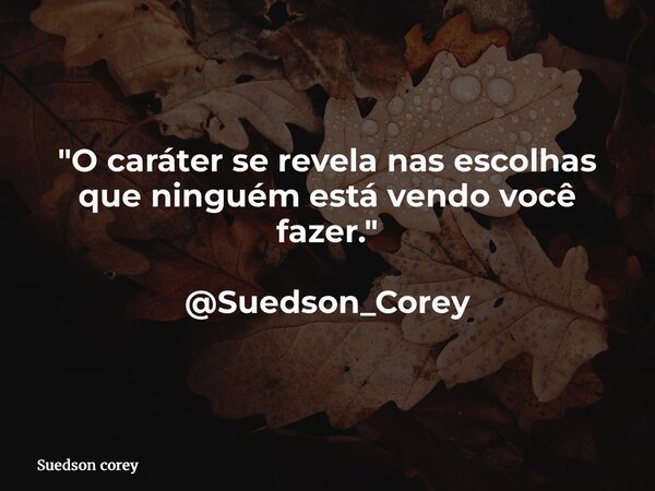 "O caráter se revela nas escolhas que ninguém está vendo você fazer." @Suedson_Corey... Frase de Suedson corey.