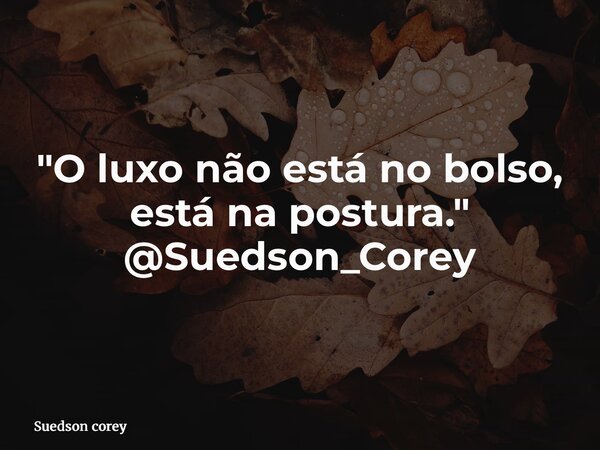 "O luxo não está no bolso, está na postura." @Suedson_Corey... Frase de Suedson corey.