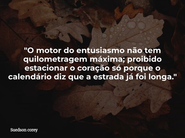 "O motor do entusiasmo não tem quilometragem máxima; proibido estacionar o coração só porque o calendário diz que a estrada já foi longa."... Frase de Suedson corey.