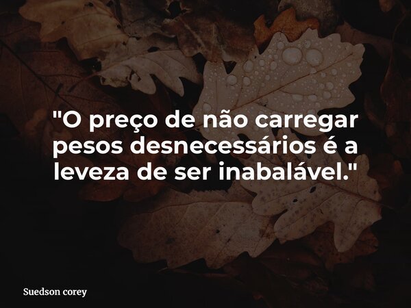 "O preço de não carregar pesos desnecessários é a leveza de ser inabalável."... Frase de Suedson corey.