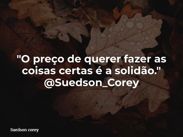 "O preço de querer fazer as coisas certas é a solidão." @Suedson_Corey... Frase de Suedson corey.