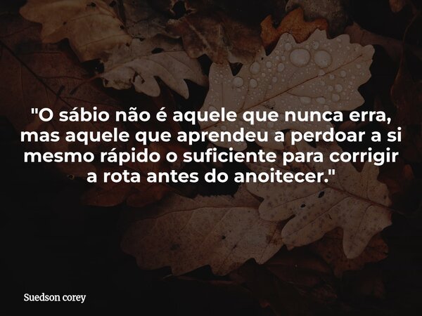 "O sábio não é aquele que nunca erra, mas aquele que aprendeu a perdoar a si mesmo rápido o suficiente para corrigir a rota antes do anoitecer."... Frase de Suedson corey.