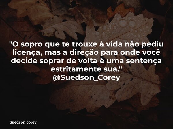 "O sopro que te trouxe à vida não pediu licença, mas a direção para onde você decide soprar de volta é uma sentença estritamente sua." @Suedson_Corey... Frase de Suedson corey.