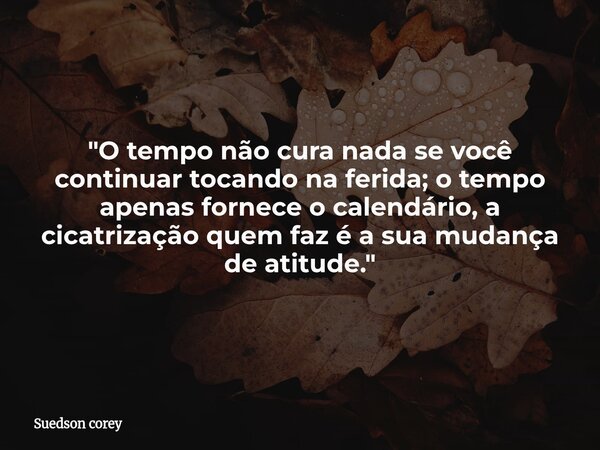 "O tempo não cura nada se você continuar tocando na ferida; o tempo apenas fornece o calendário, a cicatrização quem faz é a sua mudança de atitude."... Frase de Suedson corey.