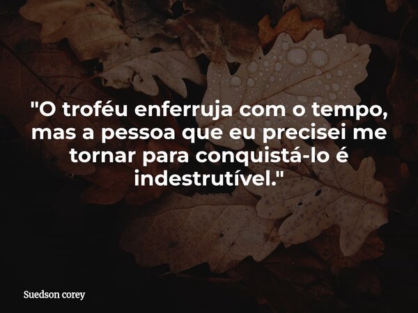 ​"O troféu enferruja com o tempo, mas a pessoa que eu precisei me tornar para conquistá-lo é indestrutível."... Frase de Suedson corey.