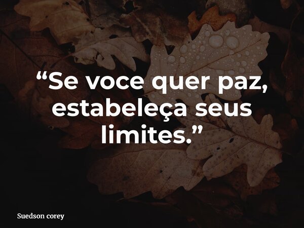 “Se voce quer paz, estabeleça seus limites.”... Frase de Suedson corey.