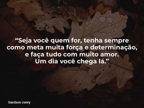 “Seja você quem for, tenha sempre como meta muita força e determinação, e faça tudo com muito amor. Um dia você chega lá.”... Frase de Suedson corey.