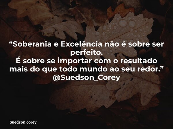 “Soberania e Excelência não é sobre ser perfeito. É sobre se importar com o resultado mais do que todo mundo ao seu redor.” @Suedson_Corey... Frase de Suedson corey.