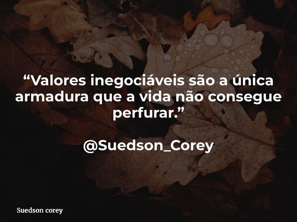 “Valores inegociáveis são a única armadura que a vida não consegue perfurar.” @Suedson_Corey... Frase de Suedson corey.