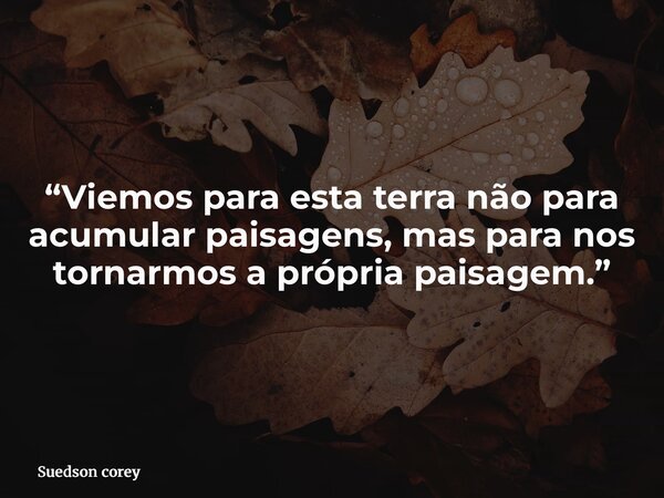 “Viemos para esta terra não para acumular paisagens, mas para nos tornarmos a própria paisagem.”... Frase de Suedson corey.