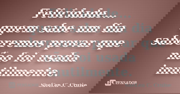 Felicidade... quem sabe um dia saberemos provar que não foi usada inutilmente.... Frase de SuéLen C. Cruise.
