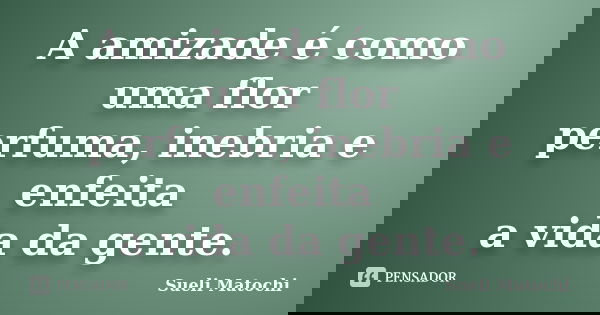A amizade é como uma flor perfuma, inebria e enfeita a vida da gente.... Frase de Sueli Matochi.
