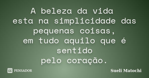 A beleza da vida esta na simplicidade das pequenas coisas, em tudo aquilo que é sentido pelo coração.... Frase de Sueli Matochi.