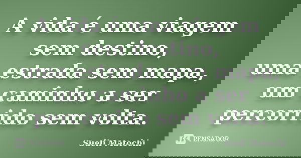 A vida é uma viagem sem destino, uma estrada sem mapa, um caminho a ser percorrido sem volta.... Frase de Sueli Matochi.