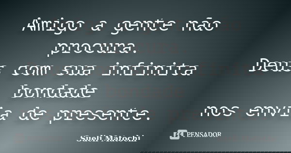 Amigo a gente não procura. Deus com sua infinita bondade nos envia de presente.... Frase de Sueli Matochi.