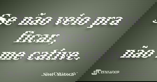 Se não veio pra ficar, não me cative.... Frase de Sueli Matochi.