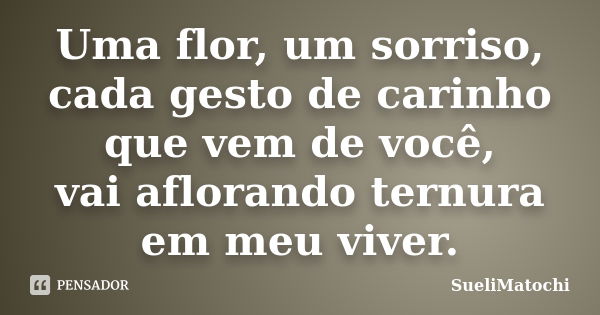 Uma flor, um sorriso, cada gesto de carinho que vem de você, vai aflorando ternura em meu viver.... Frase de SueliMatochi.