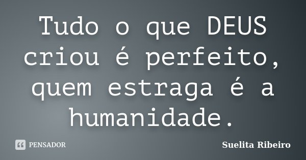 Tudo o que DEUS criou é perfeito, quem estraga é a humanidade.... Frase de Suelita Ribeiro.