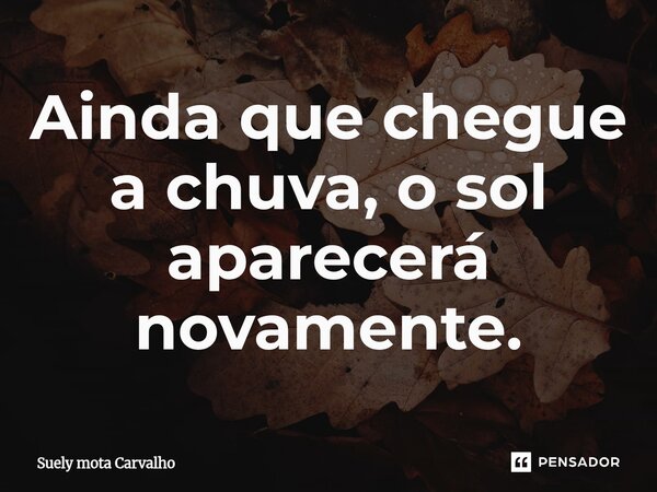 ⁠Ainda que chegue a chuva, o sol aparecerá novamente.... Frase de Suely mota Carvalho.
