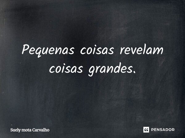 Pequenas coisas revelam coisas grandes.... Frase de Suely Mota Carvalho.