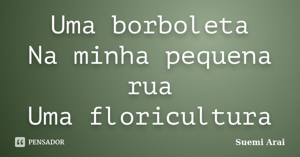 Uma borboleta
Na minha pequena rua
Uma floricultura... Frase de Suemi Arai.