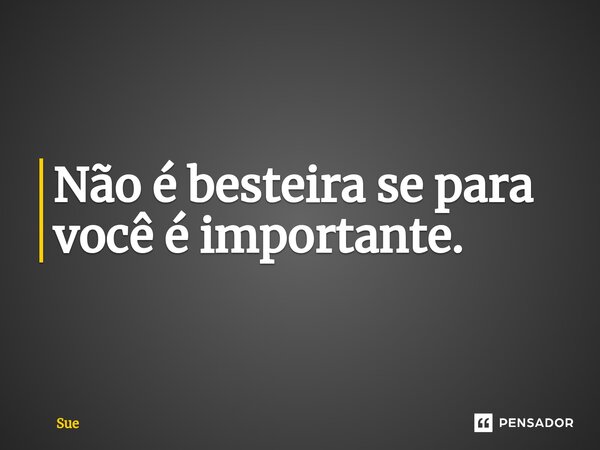 ⁠Não é besteira se para você é importante.... Frase de Sue.