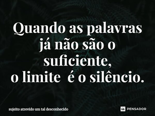 Quando as palavras já não são o suficiente, o limite é o silêncio.... Frase de sujeito atrevido um tal desconhecido.