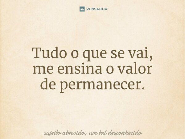 ⁠Tudo o que se vai, me ensina o valor de permanecer.... Frase de sujeito atrevido, um tal desconhecido.