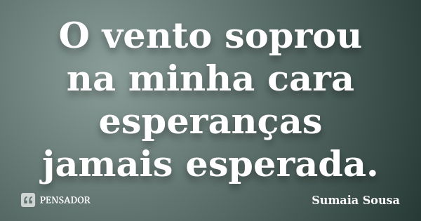 O vento soprou na minha cara esperanças jamais esperada.... Frase de Sumaia Sousa.